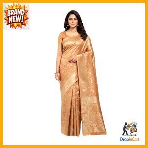 Organza Silk Saree Elegant Zari Brocade Weaving Floral Motifs Festive Wear